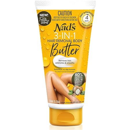 Nad's 3n1 Gentle & Soothing Body & Legs Hair Removal Butter For Women, Sensitive Depilatory For All Skin Types (21103), 5.1 Fl Oz (Pack of 1)