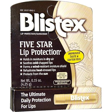 Blistex Five Star Lip Protection Balm, 0.15 Ounce – Wind & Water-Resistant Lip Care, Broad Spectrum SPF 30 Sun Protection, Soothes Cold Chapped Lips, Hydrating Lip Treatment, Holds in Moisture