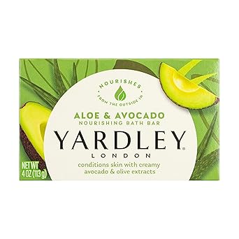 Yardley Nourishing Aloe & Avocado Bath Soap Bar, 4.0 oz (Pack of 1) | Conditions Skin | Creamy Avocado, Olive Extracts