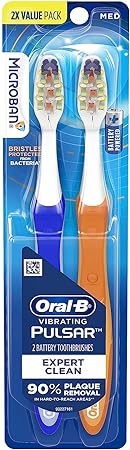 Oral-B Pulsar Expert Clean Battery Toothbrush, Medium, Tooth Brush Pack of 2, (Packaging may vary), Oral Care