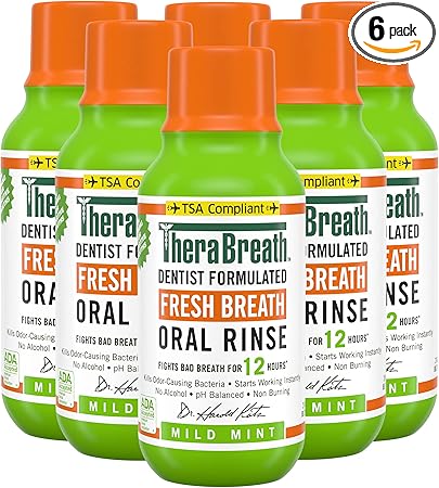 TheraBreath Fresh Breath Dentist Formulated Oral Rinse, Mild Mint, 3 Fl Oz (Pack of 6)