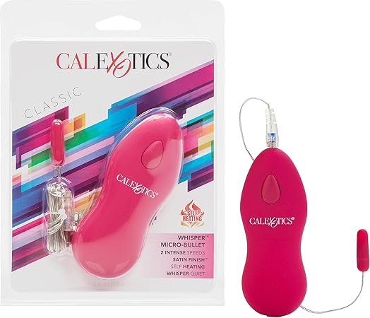 CalExotics Whisper Micro Bullet – Self Heating Wired Pocket Bullet Vibrator - Remote Control Sex Toys for Couples - Adult Egg Massager - 1.25 Inch - Pink