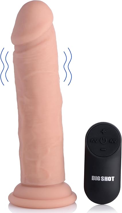 BIG SHOT Realistic Vibrating Remote Control 7 Inch Dildo. Suction Cup Dildo for Women & Men. Strap-On Harness Compatible for Couples Pegging. Waterproof & Rechargeable-USB & Battery Incl.