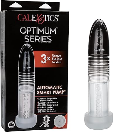 CalExotics Optimum Series Automatic Smart Pump – Male Enhancement Penis Pump with Silicone Stroker Sleeve – Male Masturbation Sex Toys for Men – Clear