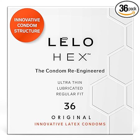 LELO HEX Original Ultra Thin Condoms with Increased Strength, Male Condom, Lubricated Condoms for Men, 2.12-Inch/54 mm Diameter (36 Pack)