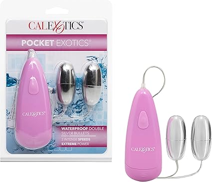 CalExotics Pocket Exotics Double Bullet Vibrator - Waterproof Sex Toys for Couples - Adult Vibe Massager Eggs - Pink