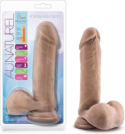 Blush Novelties Au Naturel 8 Inch Realistic Sensa Feel Dual Density Flexi Shaft Dildo - Fragrance Free Strong Suction Cup Harness Compatible Female Male Adult Toy - Sex Toy for Couples - Latin