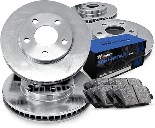 R1 Concepts Front Rear Brakes and Rotors Kit |Front Rear Brake Pads| Brake Rotors and Pads| Semi Metallic Brake Pads and Rotors |fits 2014-2015 Mercedes-Benz CLA250