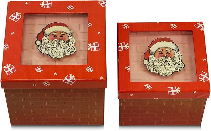 Expo International Value Pack of 3 Sets with Decorative Santa Applique/Patch Gift Boxes, Red