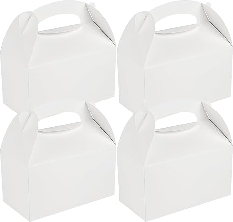 Restaurantware Bio Tek 9.5 x 5 x 5 Inch Gable Boxes For Party Favors, 100 Attractive Gift Boxes - With Built-In Handle, Greaseproof, White Paper Barn Boxes, For Special Events Or Parties