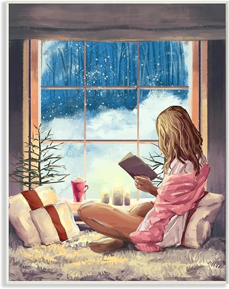 Stupell Industries Girl Reading by Snowy Window Winter Holiday, Design by Ziwei Li Wall Plaque, 10 x 15, Multi-Color