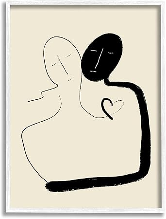 Stupell Industries Together Romantic Couple Embrace Modern Minimal Linework, Designed by Atelier Posters White Framed Wall Art, 24 x 30, Black