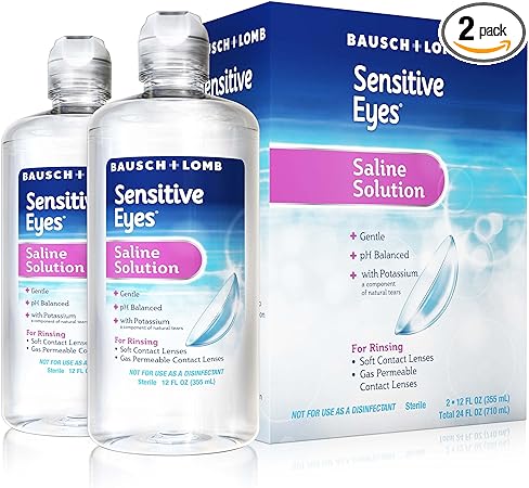 Bausch & Lomb Sensitive Eyes Contact Lens Solution, Sensitive Eyes Solution for Soft Contact & Gas Permeable Lenses, Saline Solution with Potassium, 12 Fl Oz (Pack of 2)