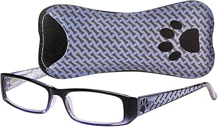 Select-A-Vision Dog Bone Rectangular Reading Glasses w/Paw & Bone Design, Blue, +2.50