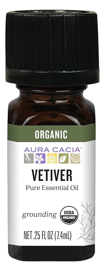 Aura Cacia Certified Organic Pure Vetiver Essential Oil, 0.25 fl. Oz