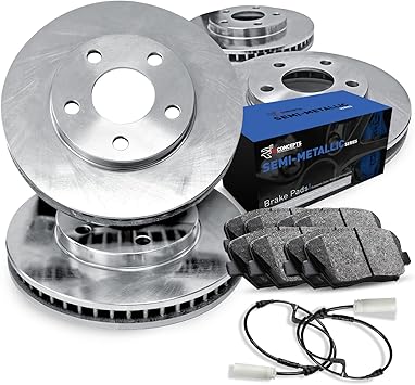 R1 Concepts Front Rear Brakes and Rotors Kit |Front Rear Brake Pads| Brake Rotors and Pads| Semi Metallic Brake Pads and Rotors |Sensor Kit|fits 2014-2019 Mercedes-Benz CLA250