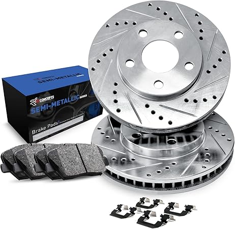 R1 Concepts Rear Brakes and Rotors Kit |Rear Brake Pads| Brake Rotors and Pads| Semi Metallic Brake Pads and Rotors |Hardware Kit |fits 2014-2015 Mercedes-Benz CLA250