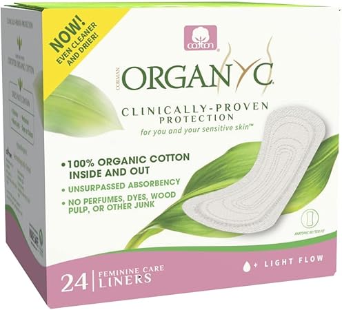 Organyc 100% Certified Organic Cotton Folded Panty Liner, Ultra Thin, Light Flow, 24 Count