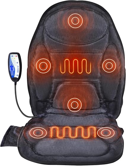 VEVOR Massage Seat Cushion with Heat, 6 Vibration Motors Seat Massage Pad, Vibrating Massage Chair Mat with 5 Mode & 4 Intensities, 2 Heating Pads for Home Office, Fatigue Stress Relief for Back, Hips