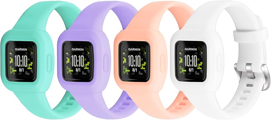 Vanet 4 Pack Compatible with Garmin Vivofit Jr 3 Bands for Kids, Soft Silicone Sport Breathable Bands Adjustable Replacement for Girls Boys