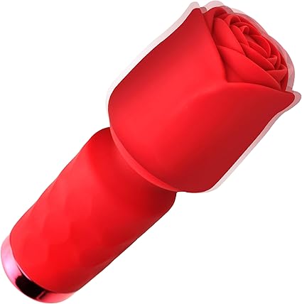 Pleasure Rose Petite Mini Silicone Rose Wand for Women & Couples. Powerful Vibration & Removable Rose Attachment. Splashproof, Rechargeable, Ergonomic Flexible Neck. 3 Pieces, Red.