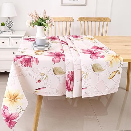 Majestic Giftware Polyester Tablecloths for Rectangle Tables | (70/108) - TC1503 Fushia Floral Print Hem Stitch Dining Table Cover | Decorative Washable Tablecloth for Home, Kitchen & Dining