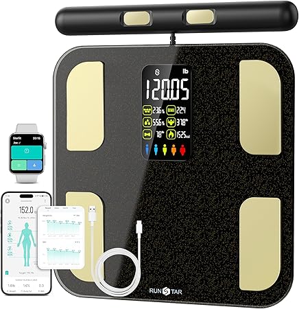 Scale for Body Weight, RunSTAR 8 Electrodes High Accurate Rechargeable Composition Analyzer with BMR Index Body Fat Digital Scale Composition Muscle & Fat Measurement Large Display 400L