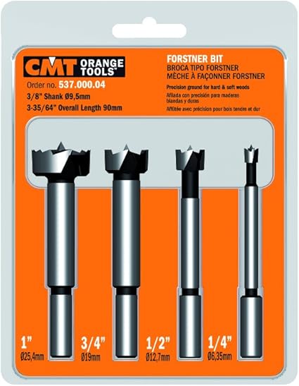 CMT 537.000.04 4-Piece Forstner Bit set, 1/4 -1/2 -3/4 -1-Inch Diameters, 3/8-Inch Shank