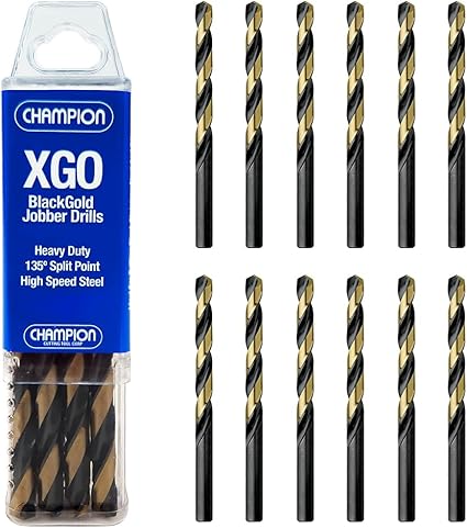 Champion Cutting Tool Heavy Duty BlackGold Jobber Drill Bits, 135 Degree Split Point: XGO-1/8 (12 pieces per pack)-MADE IN USA