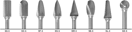 Carbide Bur 8 Pc Set, 1/2 x 1/4