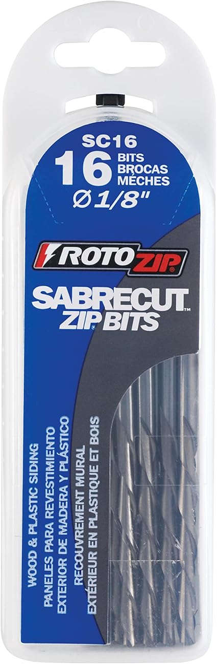 RotoZip SC16 1/8 Inch Sab Recut Zip Bit For Wood and Plastic, 16 Pack, Silver