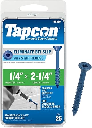 Tapcon 28280 1/4x2-1/4 Blue Star Drive Bugle Head Concrete Anchors 25/Box