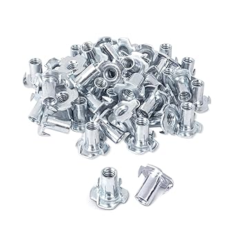 POWERTEC 1/4-20 T Nuts, 50 Pcs | 4 Pronged Tee Nuts for Bolts and Stem Caster Wheels, Threaded Inserts for Wood Working, Rock Climbing Holds and Furniture, For Use with Hammer | 9/16