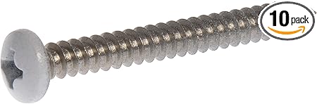 The Hillman Group 44447 8 x 3-Inch White Pan Head Phillips Sheet Metal Screw, Stainless Steel, 10-Pack