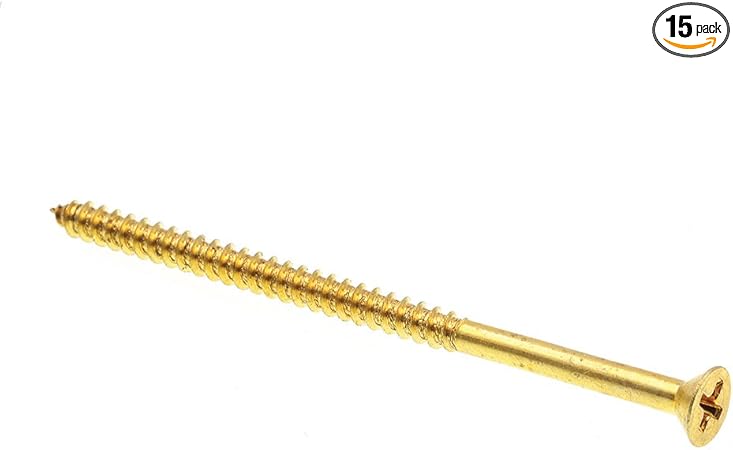 Prime-Line 9035394 Wood Screw, Flat Head Phillips, #8 X 3 in, Solid Brass, Pack of 15