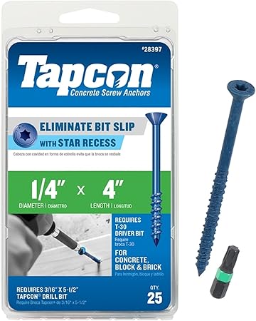 Tapcon 28397 1/4x4 Blue Star Drive Bugle Head Concrete Anchors 25/Box