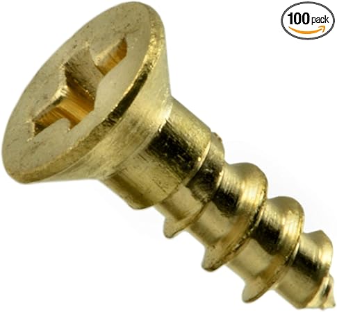 014973125615 Phillips Flat Wood Screws, 4 x 3/8, Piece-100, brass