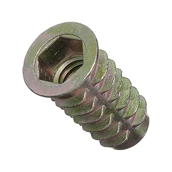 E-Z LOK Knife Threaded Insert for Soft Wood, Zinc Hex-Flanged Thread Inserts 3/8-16 Internal Threads, 25mm Length Pack of 25