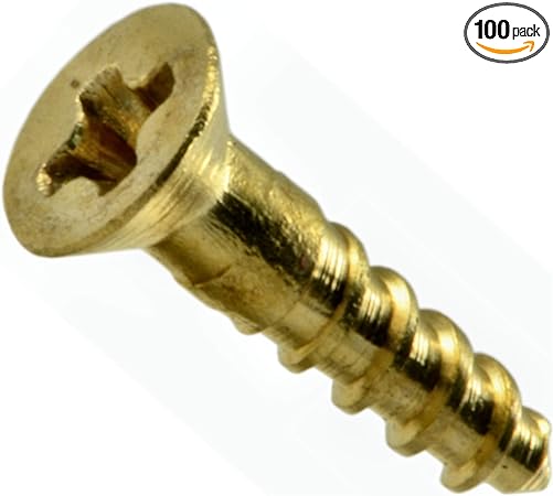 014973125608 Phillips Flat Wood Screws, 2 x 3/8, Piece-100,Brass