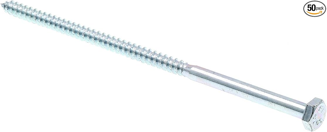 Prime-Line 9055420 Hex Lag Screws, 1/4 In. X 6 In., A307 Grade A Zinc Plated Steel (50 Pack)