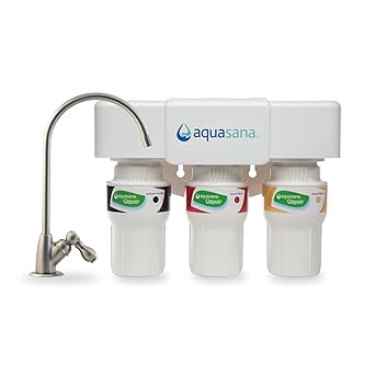 Aquasana 3-Stage Under Sink Water Filter System - Kitchen Counter Claryum Filtration - Filters 99% Of Chlorine - Brushed Nickel Faucet - AQ-5300.55