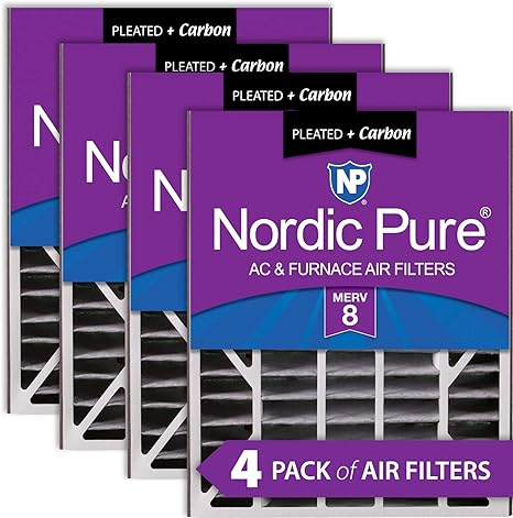 Nordic Pure 20x25x5 (19_3/4 x 24_1/4 x 4_7/8) Air Bear AC Filter Replacement MERV 8 Plus Carbon 4 Pack