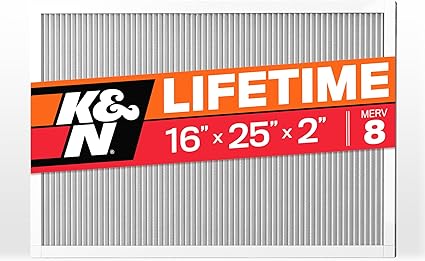 K&N 16X25X2 HVAC Furnace Air Filter, Lasts a Lifetime, Washable, Merv 8, the Last HVAC Filter You Will Ever Buy, Breathe Safely at Home or in the Office, HVC-8-21625