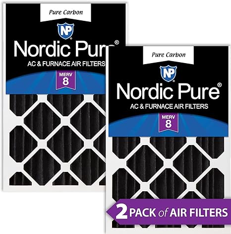 Nordic Pure 16x25x4 (15 1/2 x 24 1/2 x 3 5/8) Pure Carbon Pleated Odor Reduction Merv 8 Furnace Filters 2 Pack