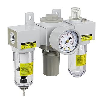 PneumaticPlus SAU2000M-N02G Mini Three-Unit Combo Compressed Air Filter Regulator Lubricator FRL, Air Preparation Unit 1/4