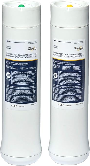 Whirlpool WHEEDF Dual Stage Replacement Pre/Post Water Filters | Fits WHADUS5 & WHED20 Filtration Systems | 1 Set, Pack of 2, Grey , Gray