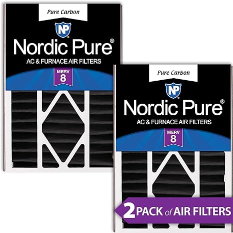 Nordic Pure 16x25x5 (15_5/8 x 24_1/8 x 4_7/8) Air Bear Replacement Pure Carbon Odor Reduction Merv 8 Air Filter 2 PK