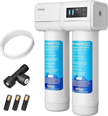 KRAUS Purita 2-Stage Carbon Block Under-Sink Water Filtration System with Digital Display Monitor, FS-1000, White