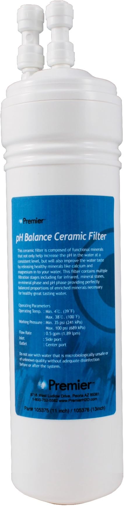 Watts Premier WP560059 RO Water Filtration PH Balancing Ceramic Filter with 1/4 inch QC Fitting, 1 Count (Pack of 1), White