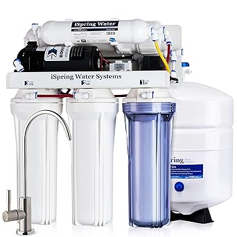 iSpring RCC7P 75 GPD Reverse Osmosis System with Pump, 5-Stage Boosted Performance Superb Taste Under Sink Reverse Osmosis Drinking Water Filtration System with Brushed Nickel Faucet